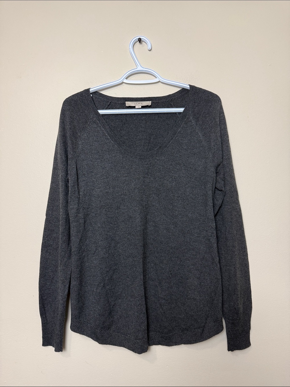 LOFT Charcoal Scoop Neck Long Sleeve Top size M